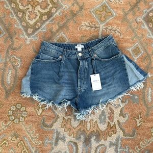 Flared Denim Shorts, button fly